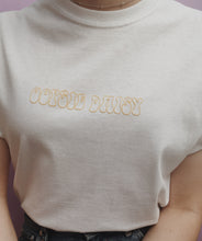 Load image into Gallery viewer, hand embroidered one off yellow oopsie daisy t-shirt