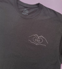 Load image into Gallery viewer, personalised couple initials hand heart embroidered t-shirt