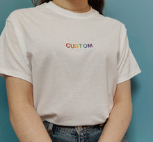 Load image into Gallery viewer, personalised text embroidered t-shirt
