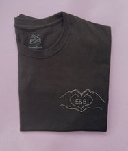 Load image into Gallery viewer, personalised couple initials hand heart embroidered t-shirt