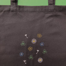 Load image into Gallery viewer, embroidered wildflowers and weeds tote bag