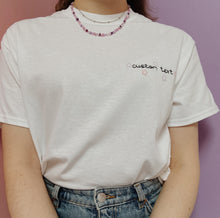 Load image into Gallery viewer, personalised hand embroidered flower border t-shirt