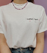 Load image into Gallery viewer, personalised hand embroidered flower border t-shirt