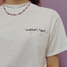 Load image into Gallery viewer, personalised hand embroidered flower border t-shirt