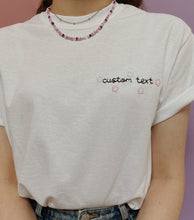 Load image into Gallery viewer, personalised hand embroidered flower border t-shirt