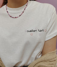 Load image into Gallery viewer, personalised hand embroidered flower border t-shirt