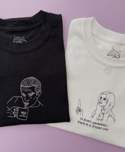 Load image into Gallery viewer, embroidered spike 'kiss the librarian' buffy the vampire slayer scene t-shirt