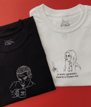 Load image into Gallery viewer, embroidered spike 'kiss the librarian' buffy the vampire slayer scene t-shirt