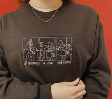 Load image into Gallery viewer, embroidered 'parks and recreation' get on your feet scene crew neck jumper