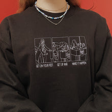 Load image into Gallery viewer, embroidered 'parks and recreation' get on your feet scene crew neck jumper