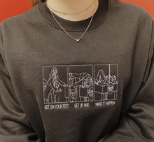 Load image into Gallery viewer, embroidered 'parks and recreation' get on your feet scene crew neck jumper