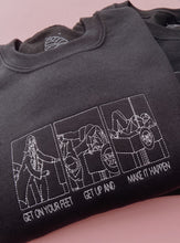 Load image into Gallery viewer, embroidered 'parks and recreation' get on your feet scene crew neck jumper
