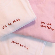 Load image into Gallery viewer, personalised saying hand embroidered t-shirt