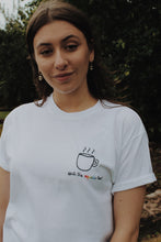 Load image into Gallery viewer, hand embroidered 'spill the equali-tea' t-shirt