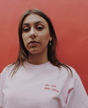 Load image into Gallery viewer, light pink hand embroidered 'you look good today' t-shirt