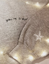 Load image into Gallery viewer, hand embroidered 'you're a star' sweatshirt with sleeve detail