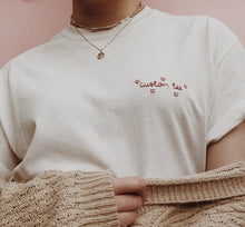 Load image into Gallery viewer, personalised hand embroidered heart border t-shirt
