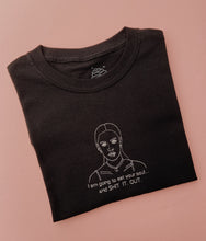 Load image into Gallery viewer, embroidered jennifer's body pool fight scene quote t-shirt