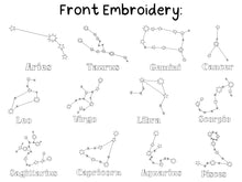 Load image into Gallery viewer, zodiac constellation embroidered t-shirt with sleeve embroidery