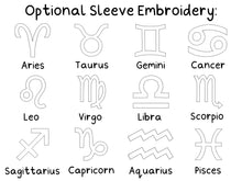 Load image into Gallery viewer, zodiac constellation embroidered t-shirt with sleeve embroidery