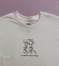 Load image into Gallery viewer, embroidered paulette &#39;taking the dog dumbass&#39; legally blonde scene t-shirt
