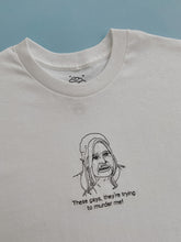 Load image into Gallery viewer, embroidered tanya &#39;trying to murder me!&#39; the white lotus scene t-shirt
