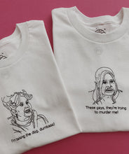 Load image into Gallery viewer, embroidered paulette &#39;taking the dog dumbass&#39; legally blonde scene t-shirt
