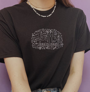 embroidered buffy the vampire slayer logo illustration t-shirt