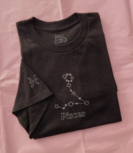 Load image into Gallery viewer, zodiac constellation embroidered t-shirt with sleeve embroidery
