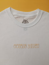 Load image into Gallery viewer, hand embroidered one off yellow oopsie daisy t-shirt
