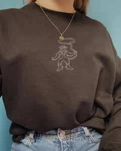 embroidered cowboy cat crew neck jumper