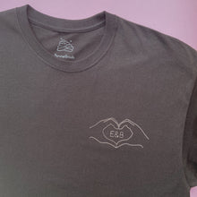 Load image into Gallery viewer, personalised couple initials hand heart embroidered t-shirt
