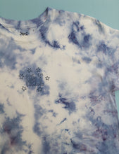 Load image into Gallery viewer, hand embroidered blue tie dye &#39;give &#39;em hell&#39; tee
