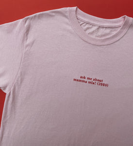 custom 'ask me about...' embroidered t-shirt