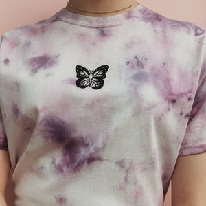 hand embroidered tie dye butterfly t-shirt