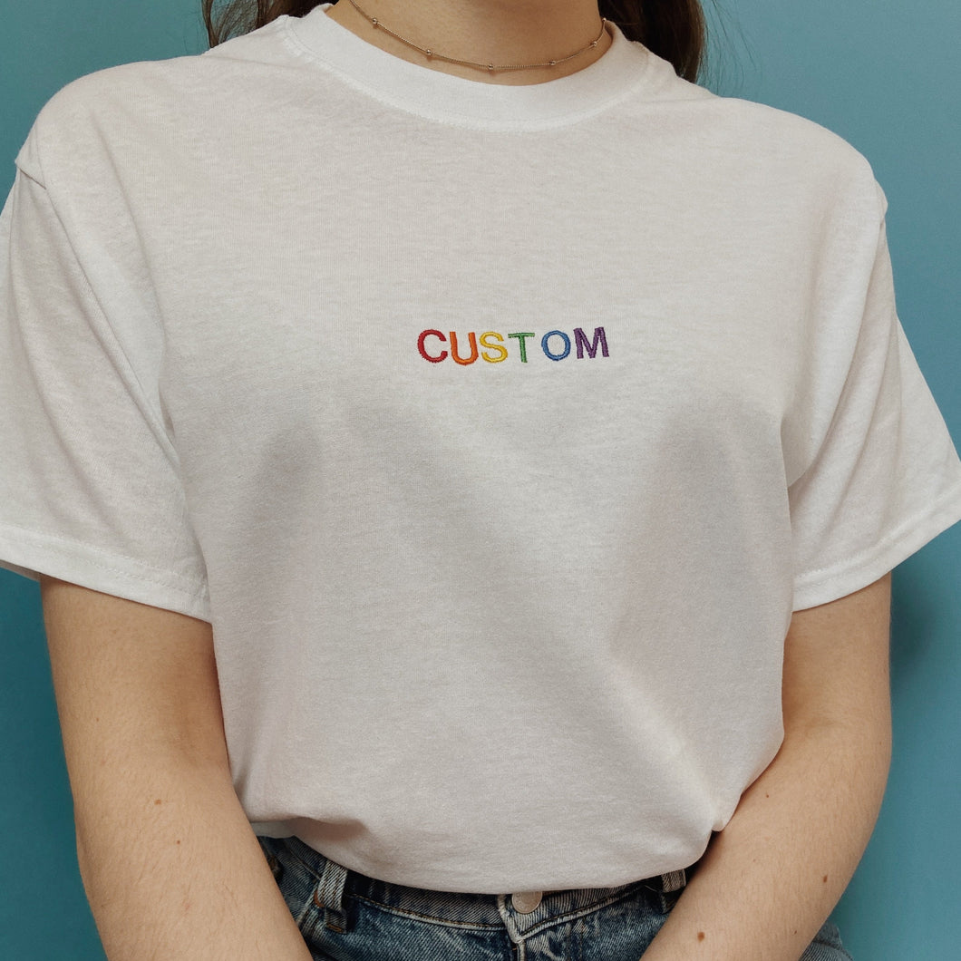 personalised text embroidered t-shirt