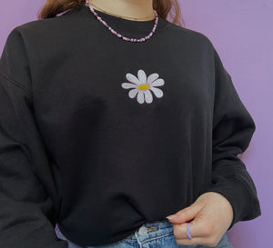 embroidered daisy crew neck jumper