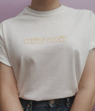 Load image into Gallery viewer, hand embroidered one off yellow oopsie daisy t-shirt
