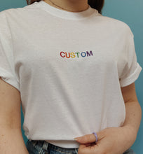 Load image into Gallery viewer, personalised text embroidered t-shirt
