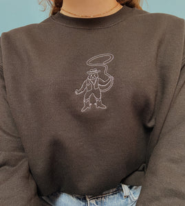 embroidered cowboy cat crew neck jumper