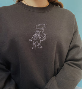 embroidered cowboy cat crew neck jumper