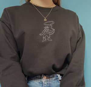 embroidered cowboy cat crew neck jumper