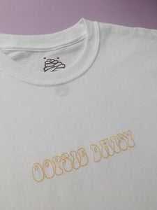 hand embroidered one off yellow oopsie daisy t-shirt