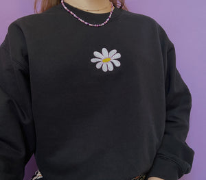 embroidered daisy crew neck jumper