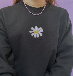 embroidered daisy crew neck jumper