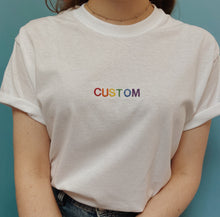 Load image into Gallery viewer, personalised text embroidered t-shirt
