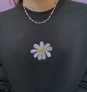 embroidered daisy crew neck jumper