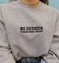 Load image into Gallery viewer, embroidered &#39;go outside&#39; crew neck jumper
