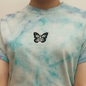 hand embroidered tie dye butterfly t-shirt