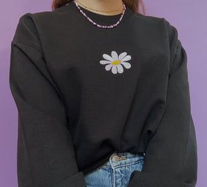 embroidered daisy crew neck jumper